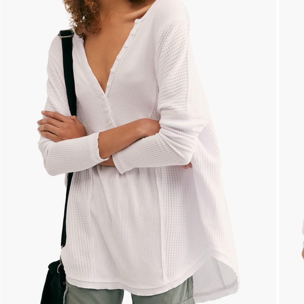 White Button-Up Waffle Knit Top